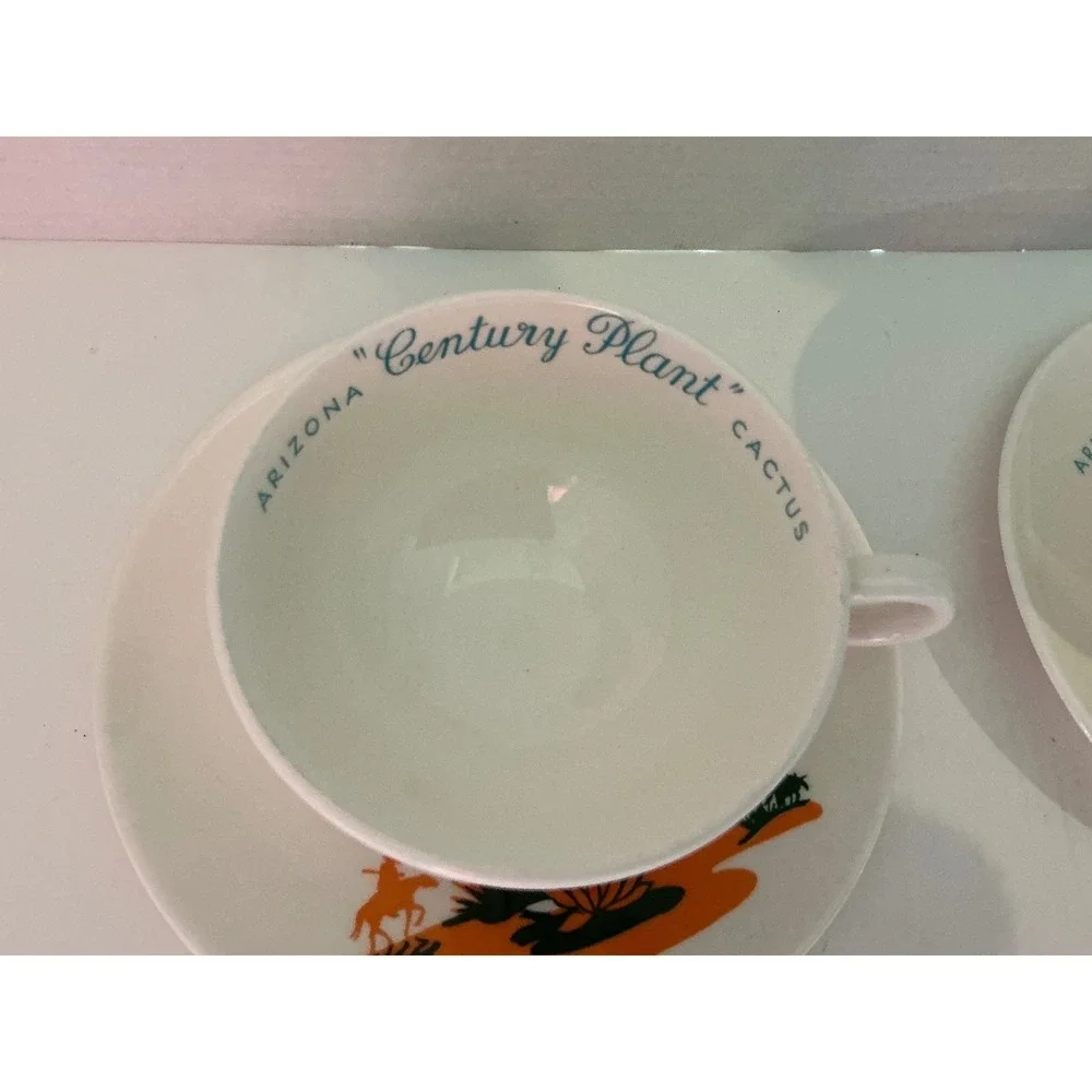 Universal Potteries Vintage Arizona Cactus Tea Cup Saucer Set Century Yucca NWT